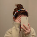 Black Headband With Multicolor Hearts And White Pearl Like Beads view 4