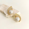 Gold-Tone Openwork Fan Frame Cream Pearl Stud Earrings view 4