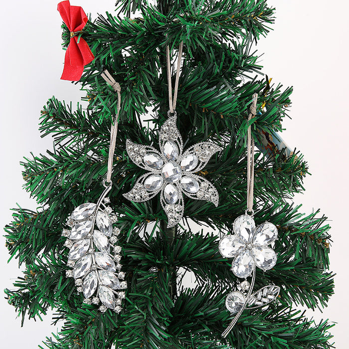 Rhinestone Leaf Flower Metal Christmas Tree Hanging Ornaments