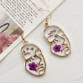 Gold Face Outline Purple Pressed Flower Resin Drop Earrings view 2