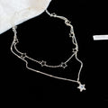 Layered Silver Tone Open Star and Crystal Star Necklace view 6
