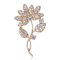 Rhinestone Flower Stem Brooch Clear Crystal Floral Pin view 1