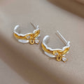 Crystal Bow Gold Tone Cuff Style Stud Earrings Jewelry Design view 3