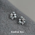 Silver Tone Clear Star And Gray Pearl Cluster Stud Earrings view 4