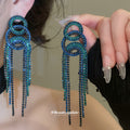 Crystal Circle Long Tassel Earrings in Five Bold Colors view 4