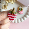 Strawberry Charm Gold Hoop Earrings in Three Patterns view 6