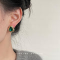 Gold Hammered Teardrop Emerald Green Crystal Stud Earrings view 2