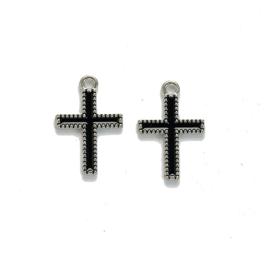 24x16mm Double-Sided Black Enamel Cross Charm Pendant