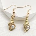 Gold Pearl Scallop Shell Conch Drop Earrings 2 Styles view 4