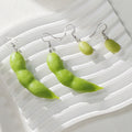 Realistic Green Edamame Pod and Bean Drop Earrings in Two Sizes view 1