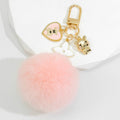 Fluffy Pom Pom Keychain With Heart Bear Charm And Flower Pendant view 3