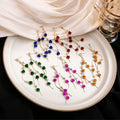 Purple Rose and Clear Accent Gold Tone Long Earrings view 4