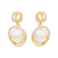 Gold Tone Oval Cat Eye Crystal Double Hoop Earrings view 4
