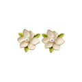 White Layered Flower Stud Earrings With Gold Tone Edges view 5