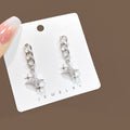 Silver Chain Link Starburst Clear Look Dangle Earrings view 2