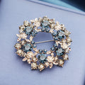 Blue and Clear Crystal Wreath Brooch in Silver Tone view 1