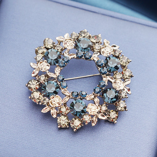 Blue and Clear Crystal Wreath Brooch in Silver Tone grouped product view