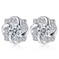 Silver Square Flower Petal Clear CZ Stud Earrings Pair view 4
