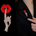 Red Silver Tone Flower Crystal Metal Brooch Pin 1.7 x 4.8 cm view 4