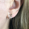 Mini Crystal Reindeer Stud Earrings in Gold and Silver Tone view 3