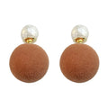 Brown Flocked Ball Pearl Double Side Stud Earrings Pair view 5