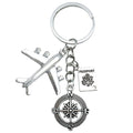 Antique Silver Airplane Passport and Compass Travel Charm Keychain view 5