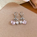 Pink Cherry and Heart Charm Huggie Hoop Drop Earrings view 6