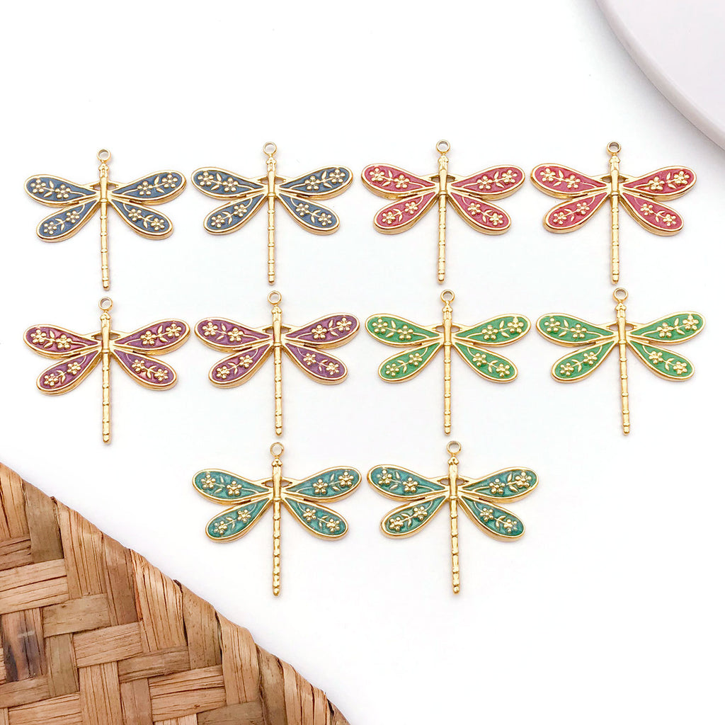 Stainless Steel Enamel Dragonfly Charm Pendant for DIY Necklace Earrings Bracelet