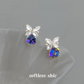 Silver Tone Clear Leaf And Multicolor Faceted Crystal Stud Earrings view 3
