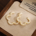 Blue Brown Amber and Cream Wavy Flower Shaped Hoop Earrings view 9
