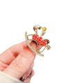 Gold Red Enamel Rocking Horse Brooch Rhinestone Base view 5