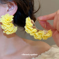 Chiffon Flower C Hoop Earrings in Yellow and Turquoise view 3