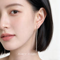 Gold Tone Slanted Bar Clear Stone Long Tassel Stud Earrings view 2