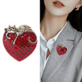 Red Heart Cat Brooch with Black Dots and Gold Tone Trim view 3