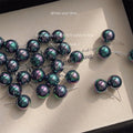 Iridescent Dark Ball Stud Earrings Oil Slick Purple Green view 1