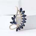 Navy Crystal Leaf Brooch With Curved Pavé Silver Tone Stem view 3