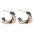 Blue Denim And Pearl Twisted Hoop Earrings Statement Jewelry view 5