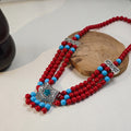 Multi Strand Bead Necklace Silver Filigree Turquoise Red view 3