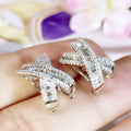 X-Shaped Baguette Clear Stone Stud Earrings In Silver Tone view 4