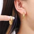Sculpted Irregular Silver Tone Bold Open Hoop Earrings view 2