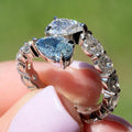 Silver Tone Dual Pear Clear Aqua Open Wrap Finger Ring view 5