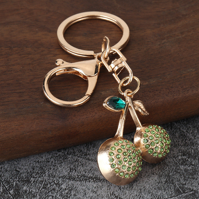 Cherry Fruit Rhinestone Keychain Metal Car Key Ring Bag Charm