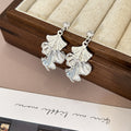 Gold and Silver Layered Fan Leaf Dangle Stud Earrings view 4