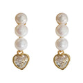 Gold Tone Triple Pearl And Clear Heart Drop Stud Earrings view 5