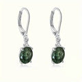 Silver Green Moss Agate Oval Leverback Drop Earrings view 2