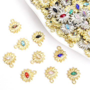 Rhinestone Sun Eye Charms in Gold and Silver Tones, Nine Colors