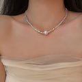 Silver Scrap Metal Pearl Geometric Chain Necklace Bracelet Mix view 10