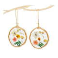 Gold Tone Oval Pressed Flower Long Hook Earrings in Three Designs view 5