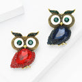 Jeweled Metal Owl Brooch with Red or Blue Faceted Body view 3