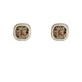 Square Resin Chip Inlay Stud Earrings Gold Rim Border view 5
